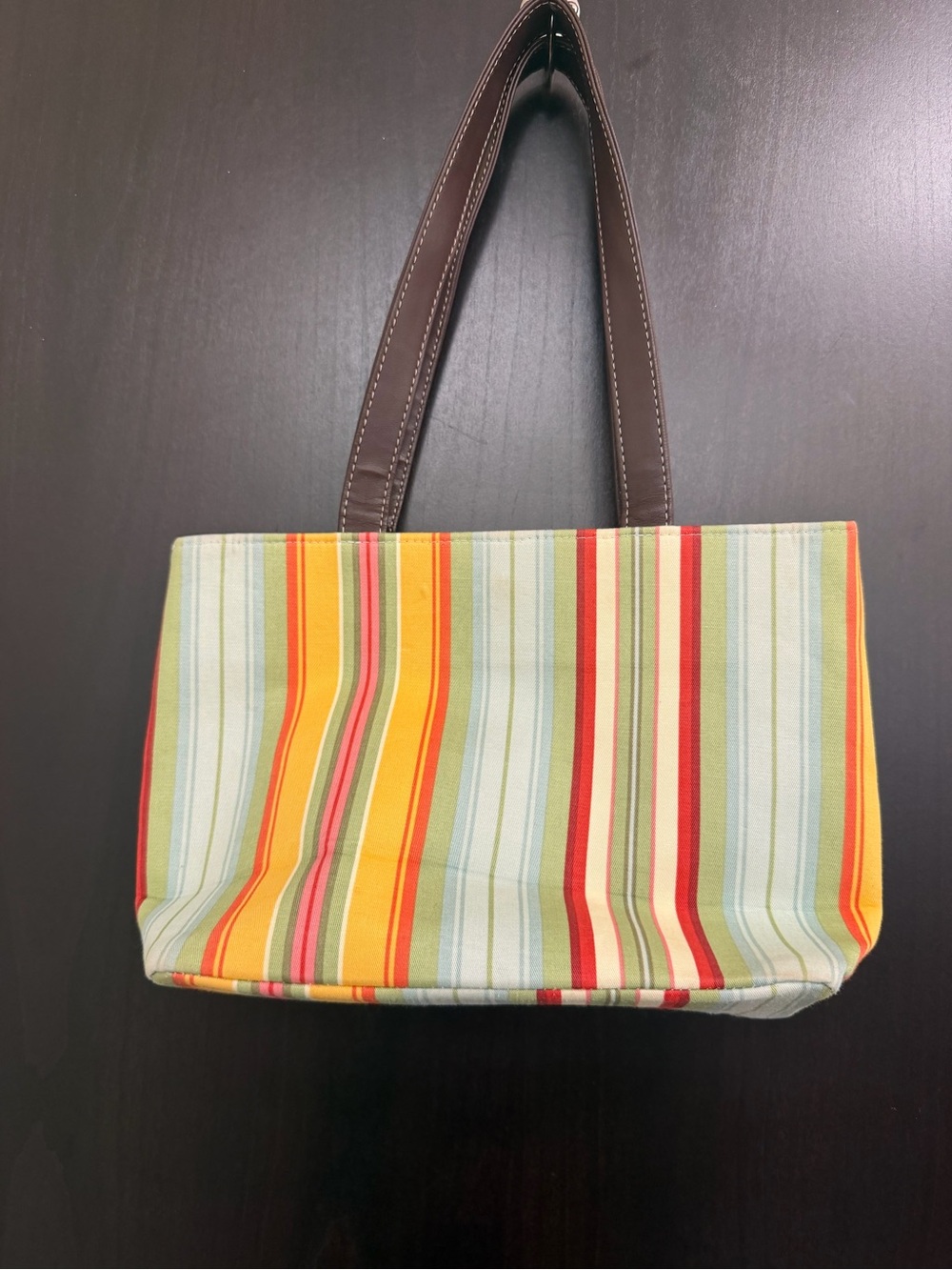 Longaberger Cream Canvas Floral Appliqué Tote with Multicolor Stripes Sunflower - Picture 3 of 12